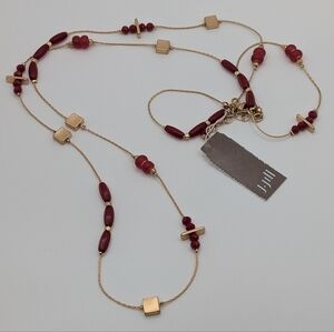 J. Jill Gold and Garnet Tone Beaded Geometric Necklace NWT